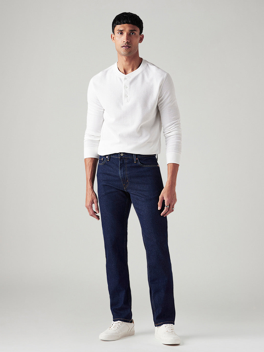 Men's 513 Dark Blue Slim Straight Fit Mid Rise Jeans - Front View