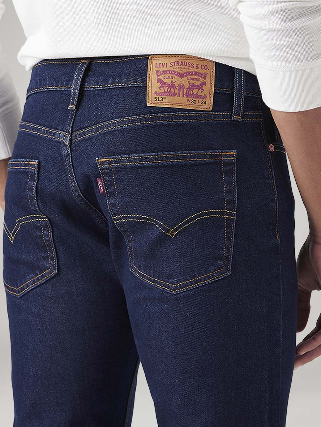 Men's 513 Dark Blue Slim Straight Fit Mid Rise Jeans - Detail View