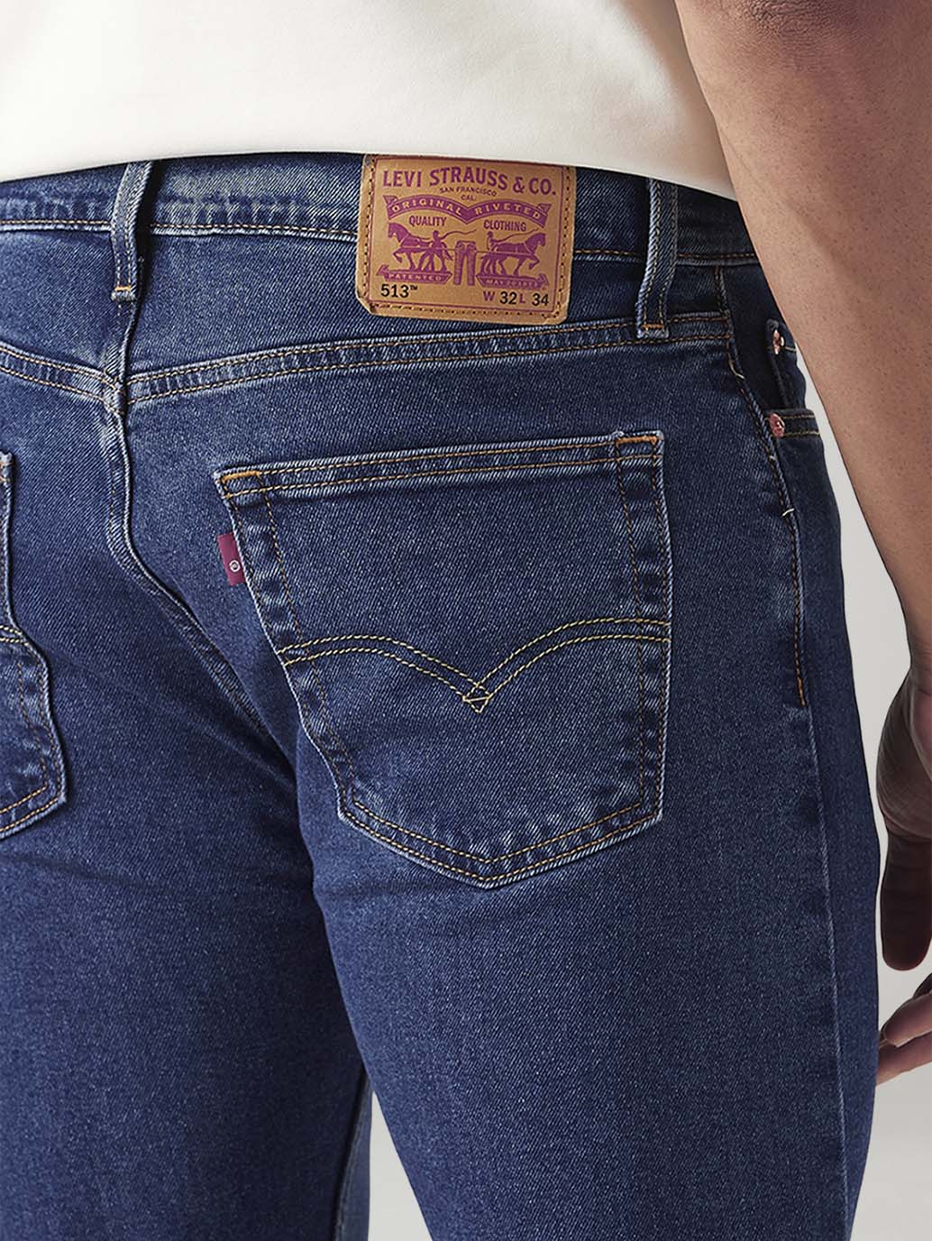 Men's 513 Blue Slim Straight Fit Mid Rise Jeans - Detail View