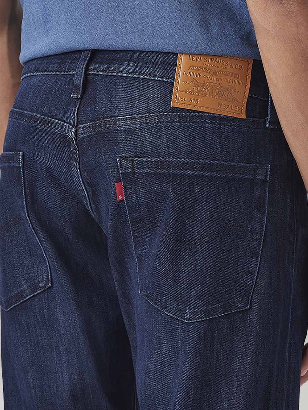 Men's 513 Dark Blue Slim Straight Fit Mid Rise Jeans - Detail View