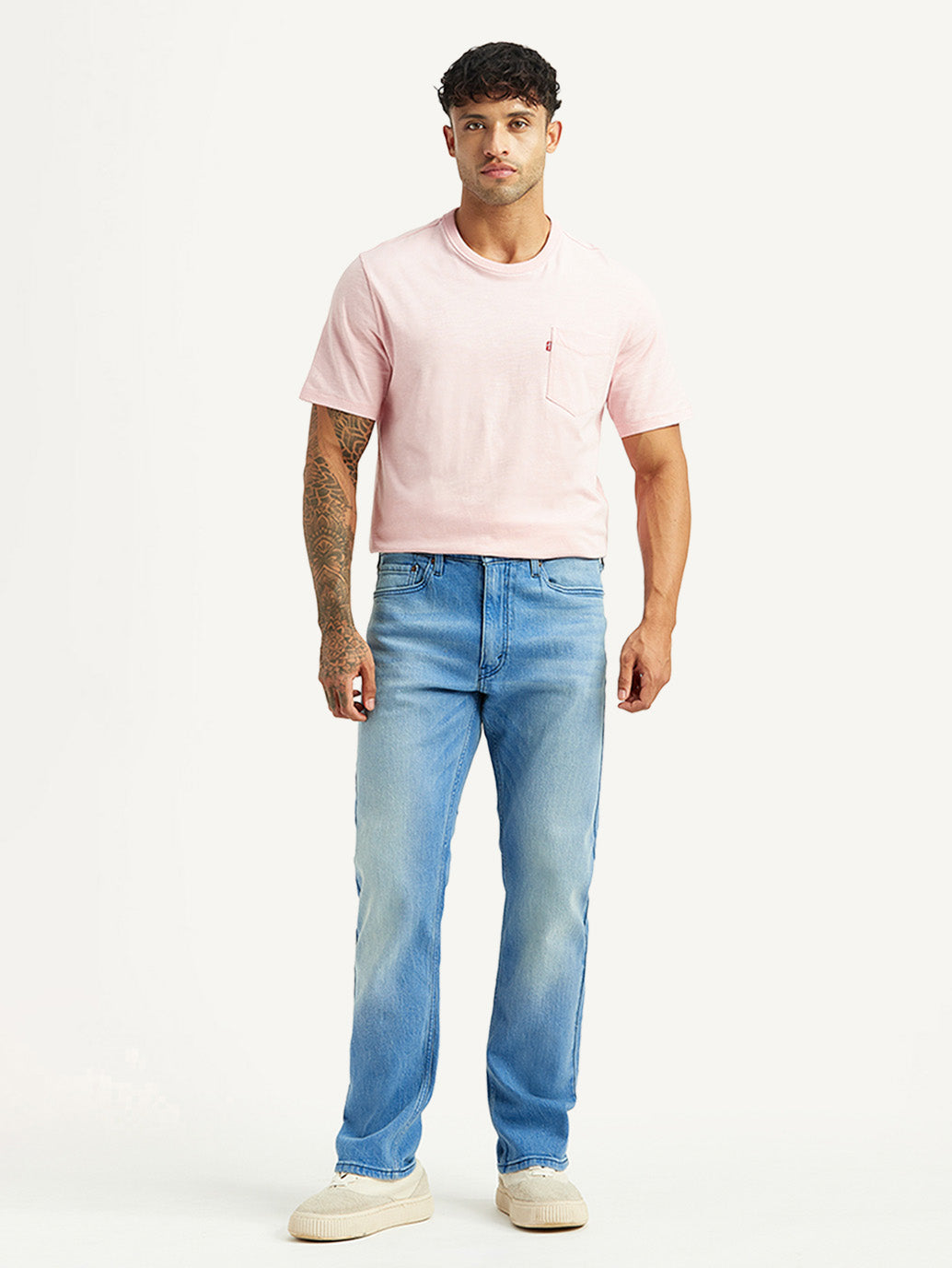 Men's 513 Light Blue Slim Straight Fit Mid Rise Jeans - Front View