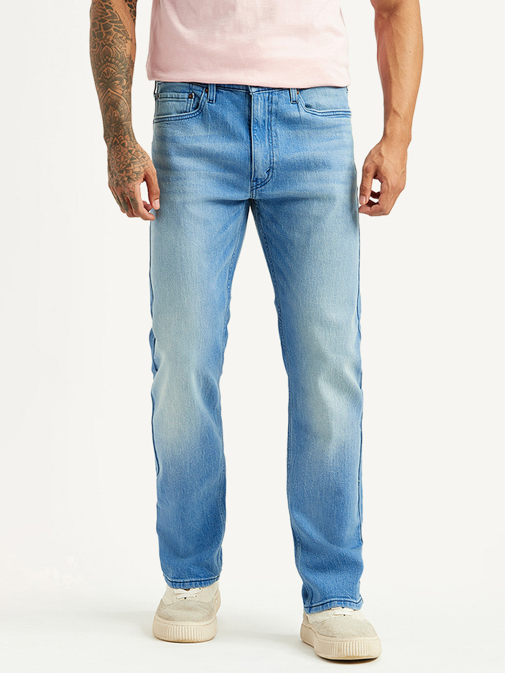 Men's 513 Light Blue Slim Straight Fit Mid Rise Jeans - Front View