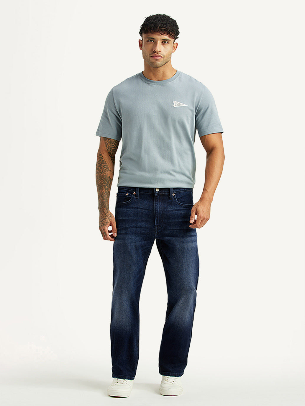 Men's 513 Dark Blue Slim Straight Fit Mid Rise Jeans - Front View