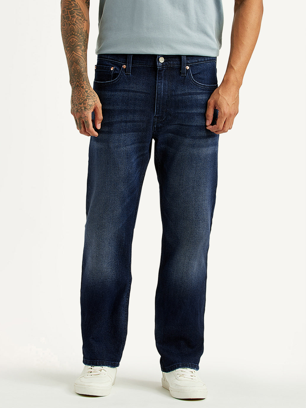 Men's 513 Dark Blue Slim Straight Fit Mid Rise Jeans - Front View