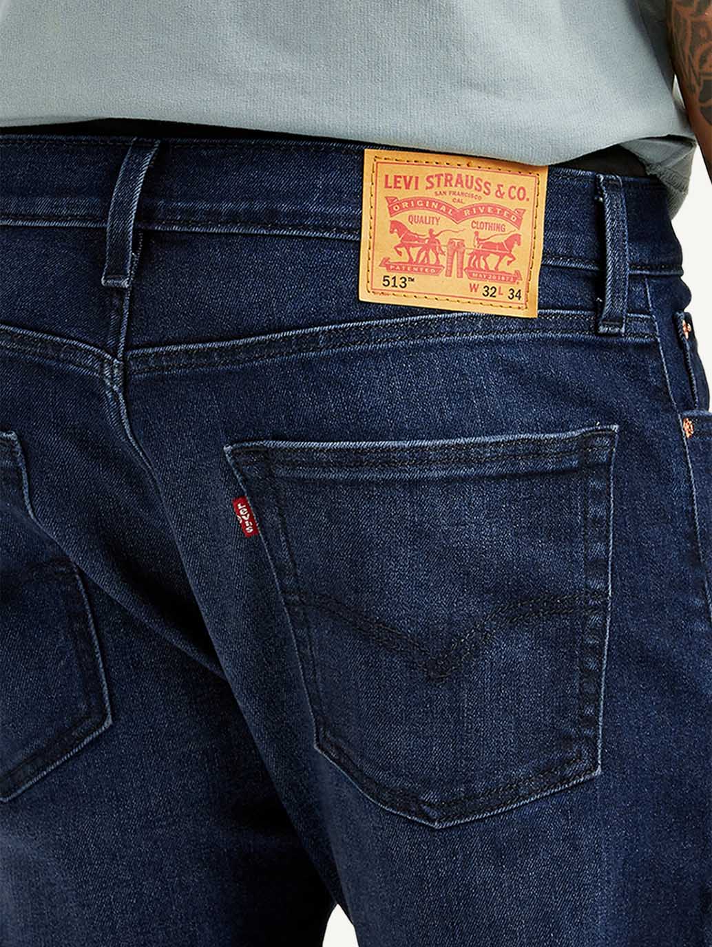 Men's 513 Dark Blue Slim Straight Fit Mid Rise Jeans - Detail View