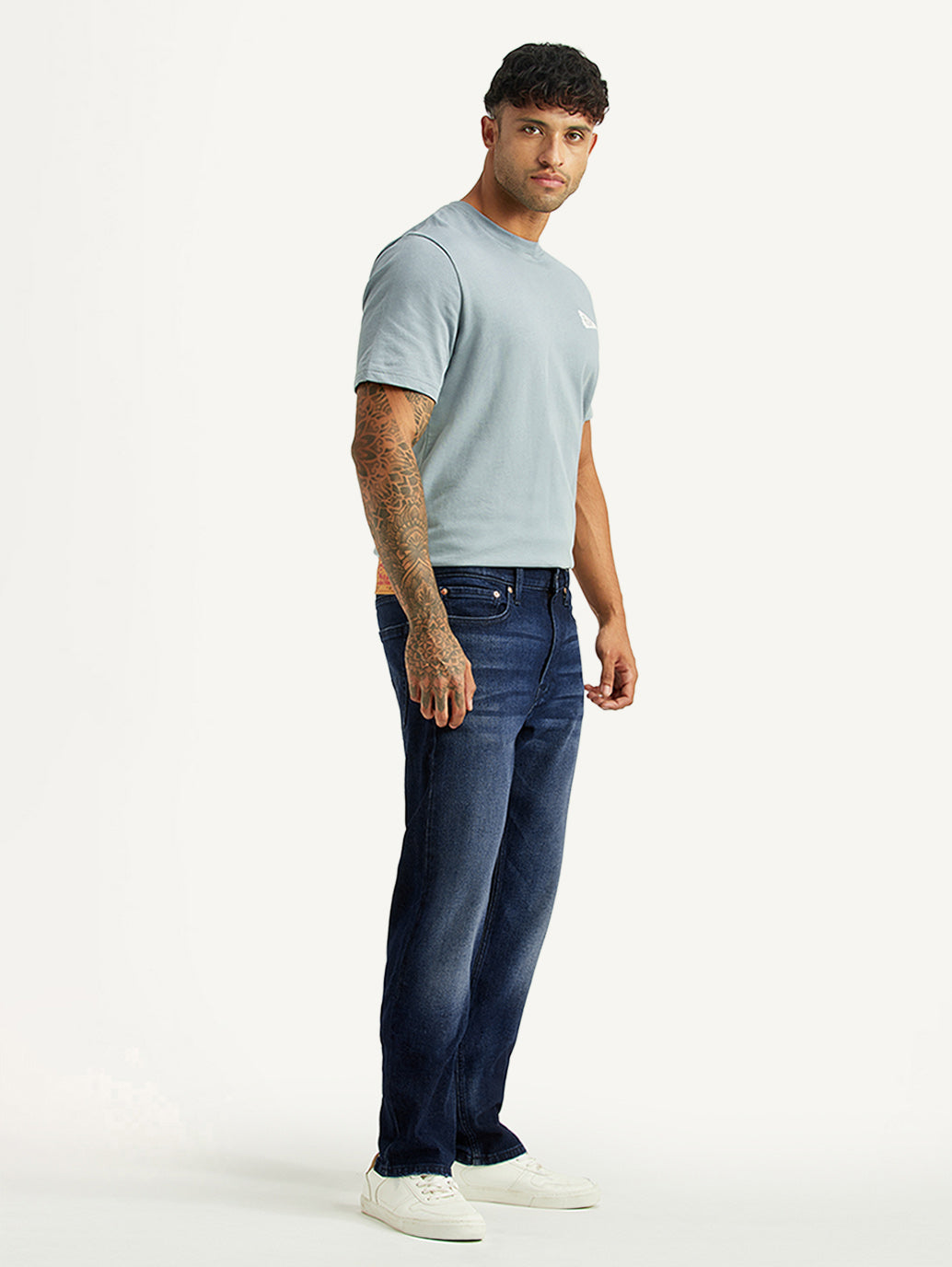 Men's 513 Dark Blue Slim Straight Fit Mid Rise Jeans - Side View