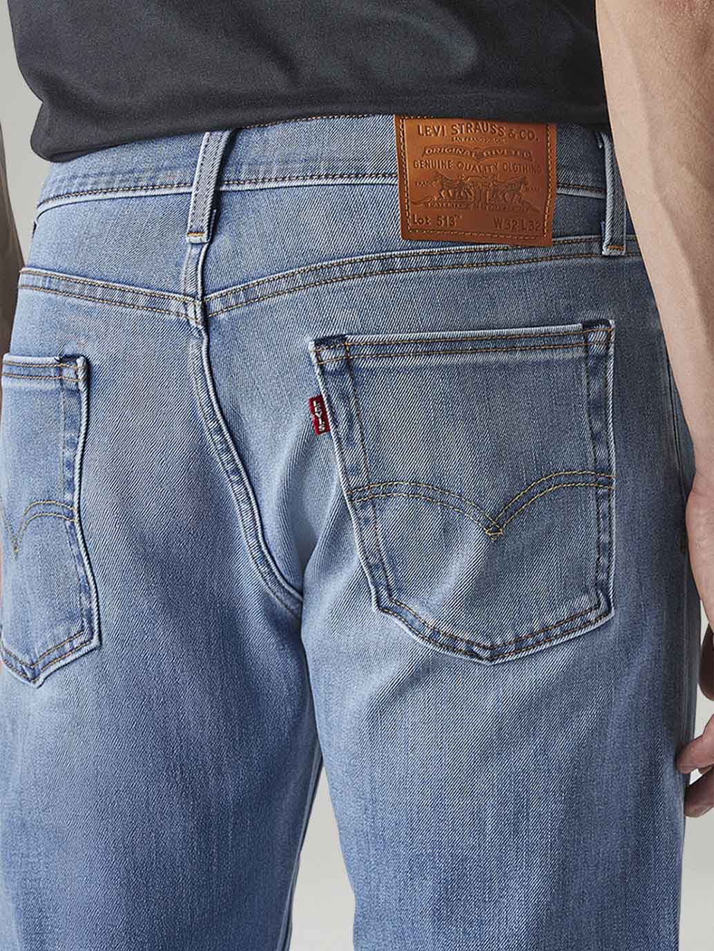 Men's 513 Light Blue Slim Straight Fit Mid Rise Jeans - Detail View