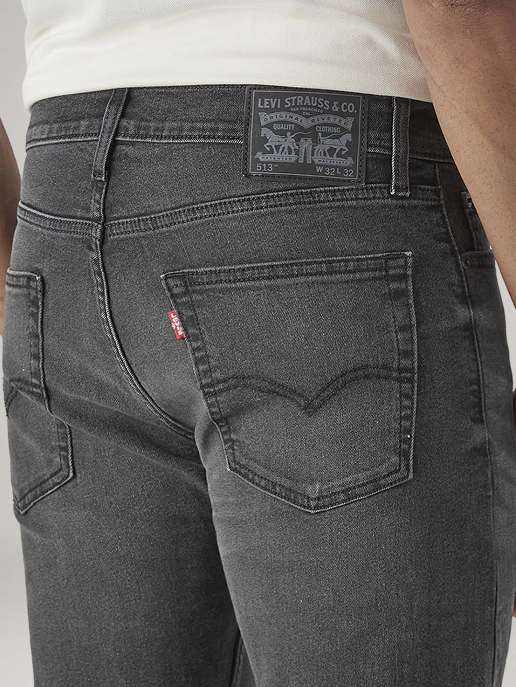Men's 513 Charcoal Grey Slim Straight Fit Mid Rise Jeans - Detail View