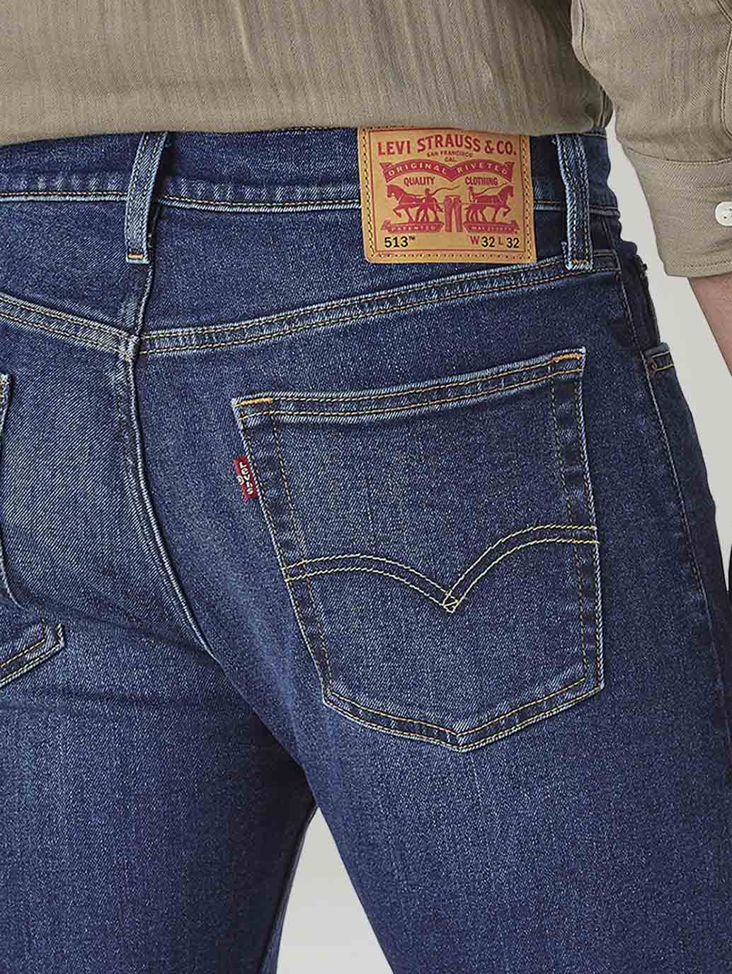Men's 513 Blue Slim Straight Fit Mid Rise Jeans - Detail View