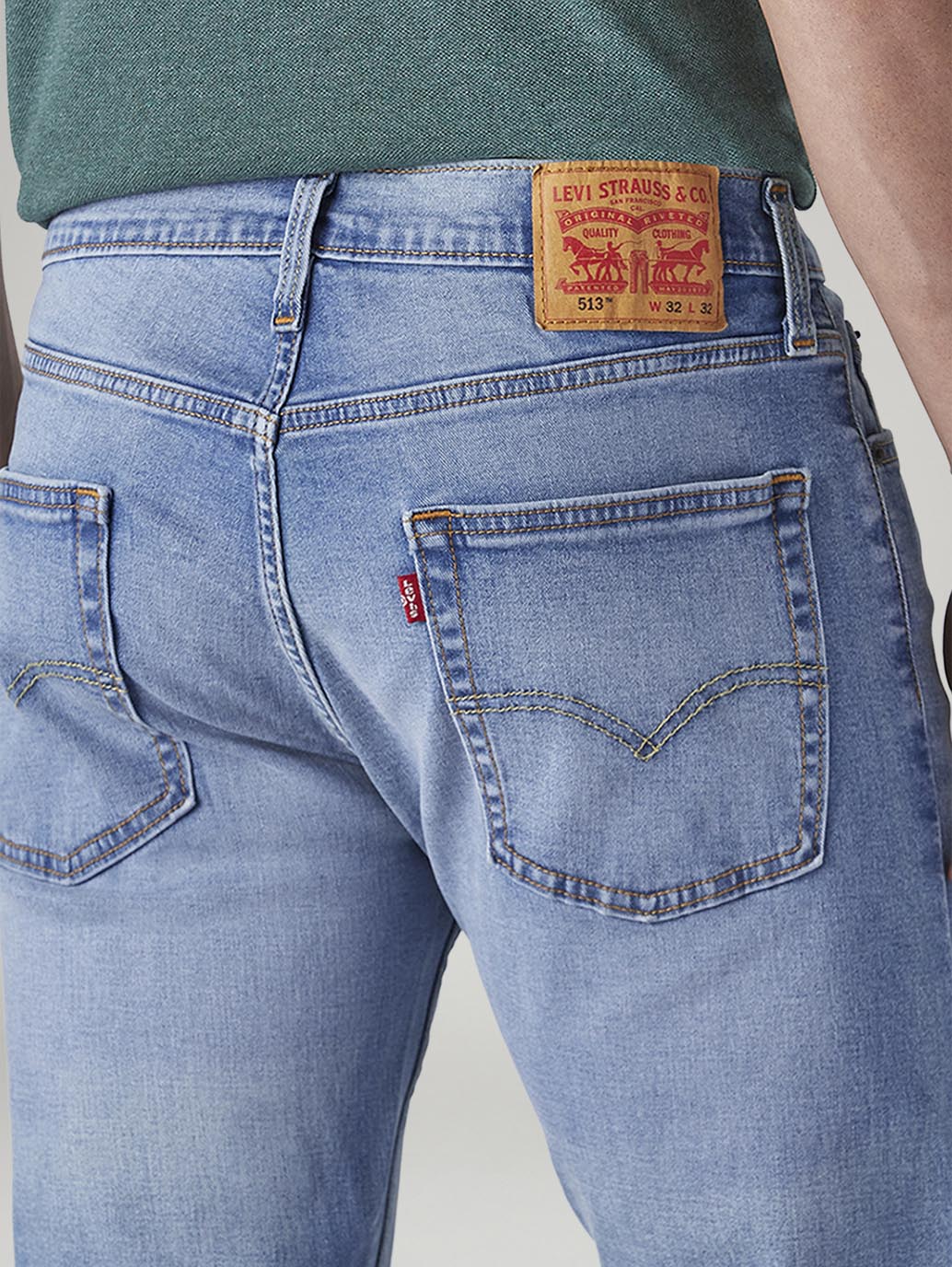 Men's 513 Light Blue Slim Straight Fit Mid Rise Jeans - Detail View