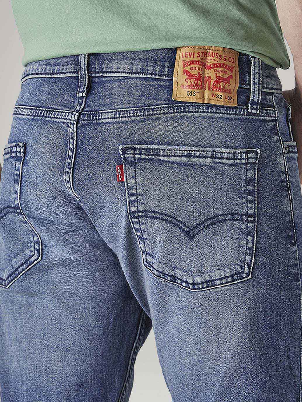 Men's 513 Indigo Slim Straight Fit Mid Rise Jeans - Detail View