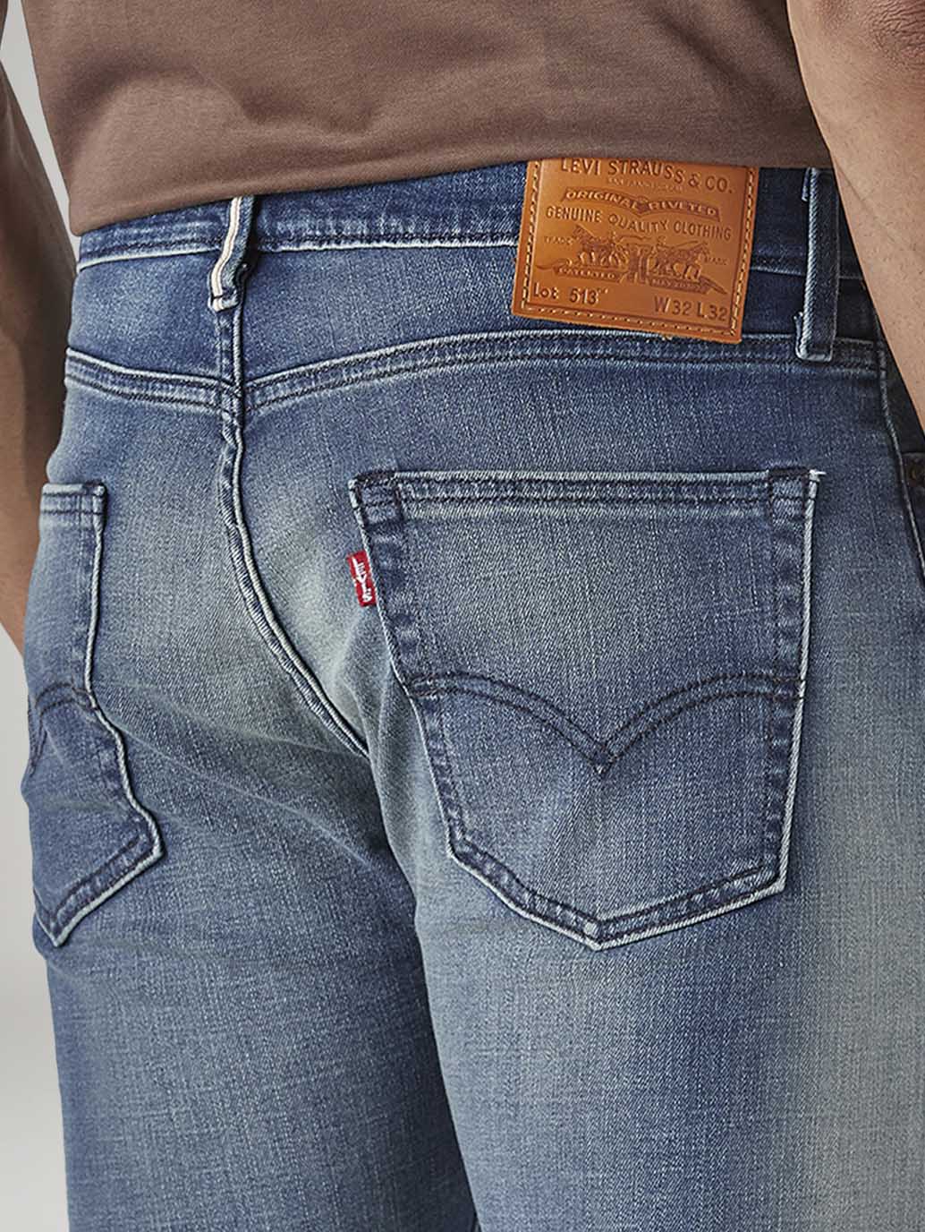 Men's Tinted 513 Slim Straight Fit Mid Rise Selvedge Jeans - Detail View