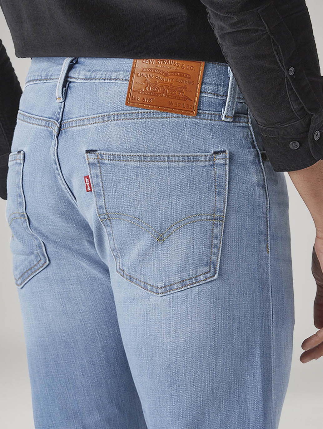 Men's 513 Light Indigo Slim Straight Fit Mid Rise Selvedge Jeans - Detail View