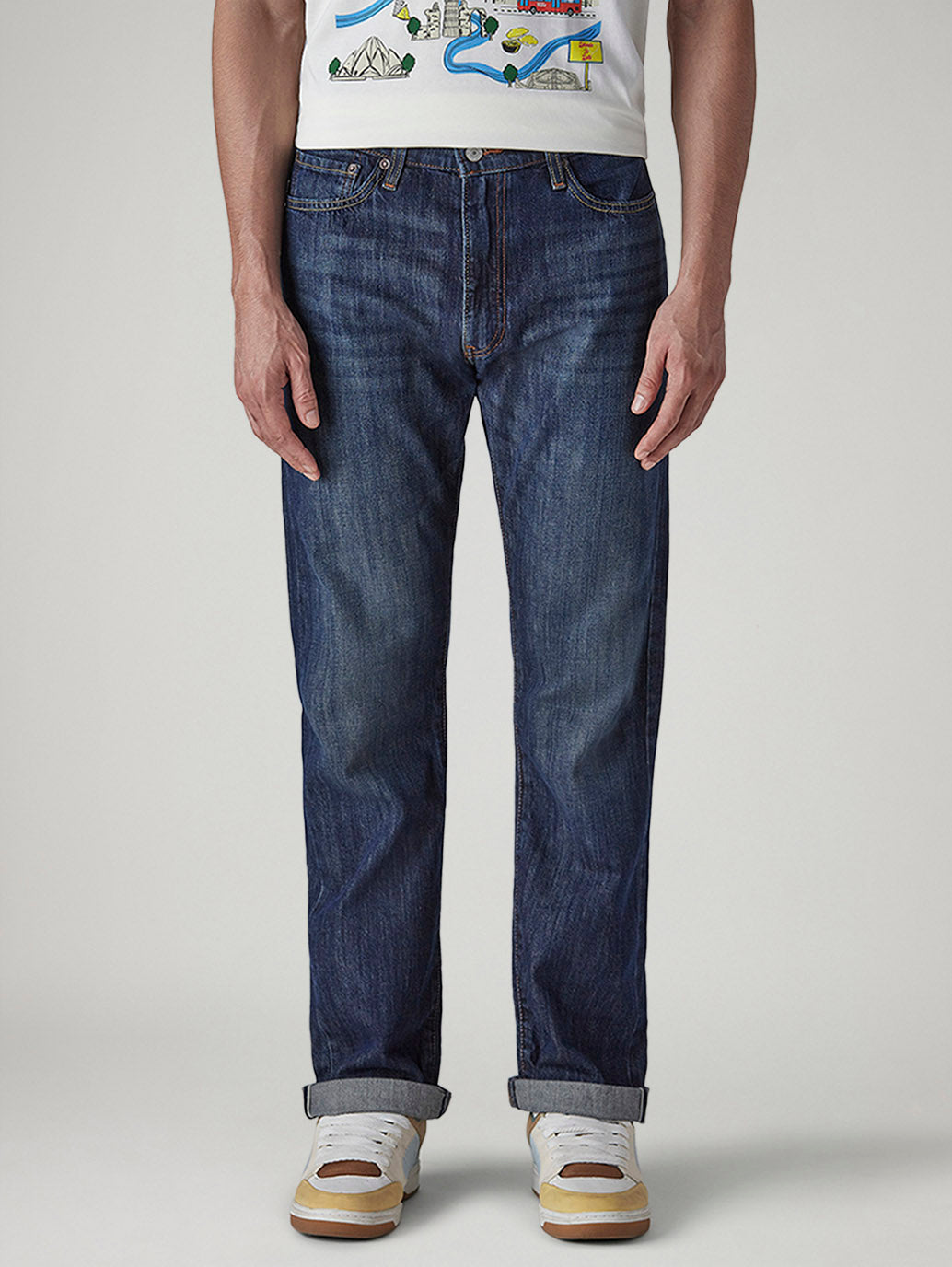 Men's 513 Dark Blue Slim Straight Fit Mid Rise Jeans - Front View
