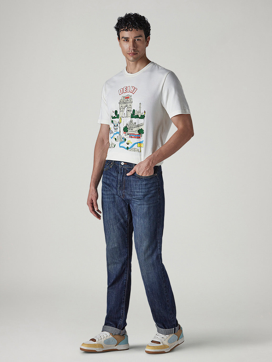 Men's 513 Dark Blue Slim Straight Fit Mid Rise Jeans - Side View