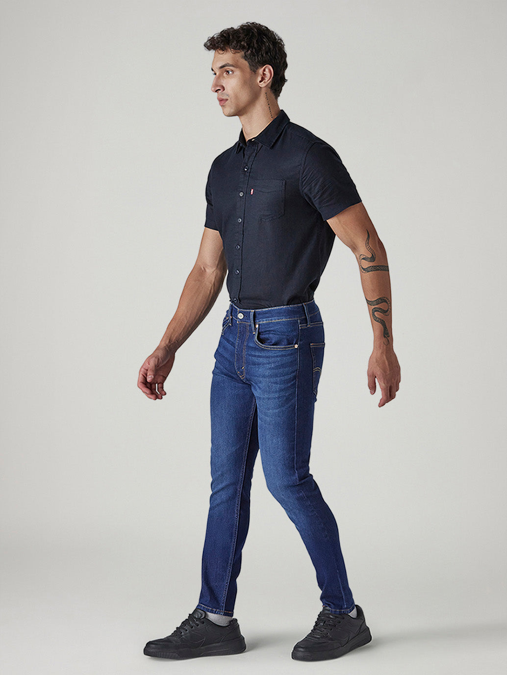 Men's 513 Blue Slim Straight Fit Mid Rise Jeans - Side View