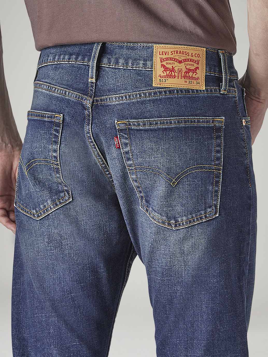 Men's 513 Blue Slim Straight Fit Mid Rise Jeans - 20 View