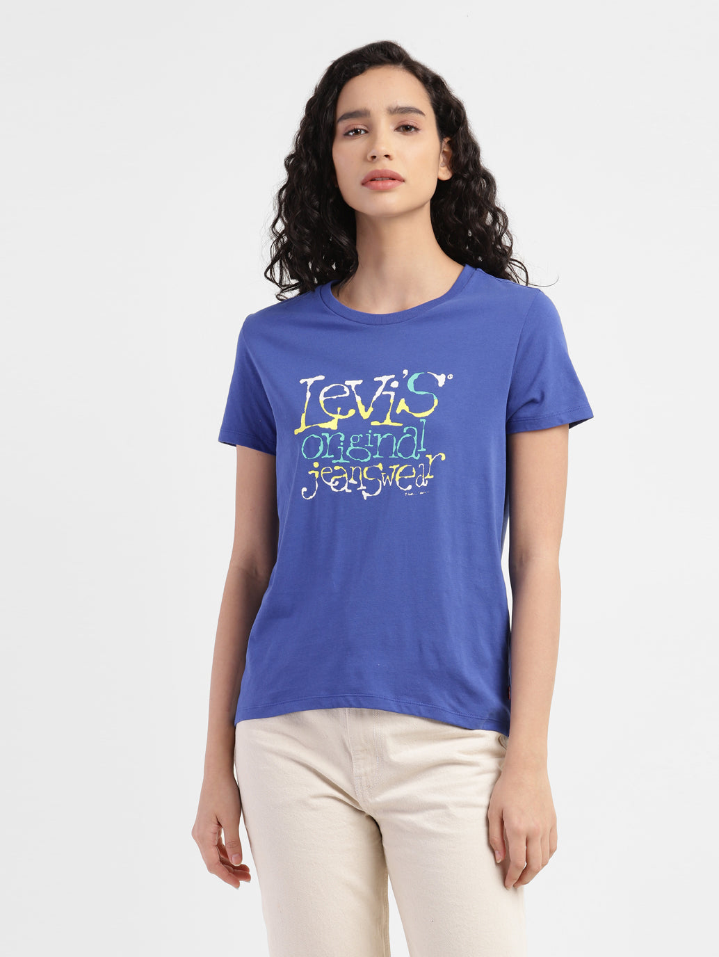 Women's Brand Logo Round Neck T-shirt Blue