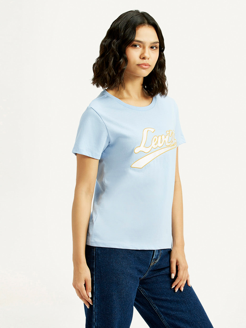 Women's Brand Logo Round Neck T-shirt - Side View