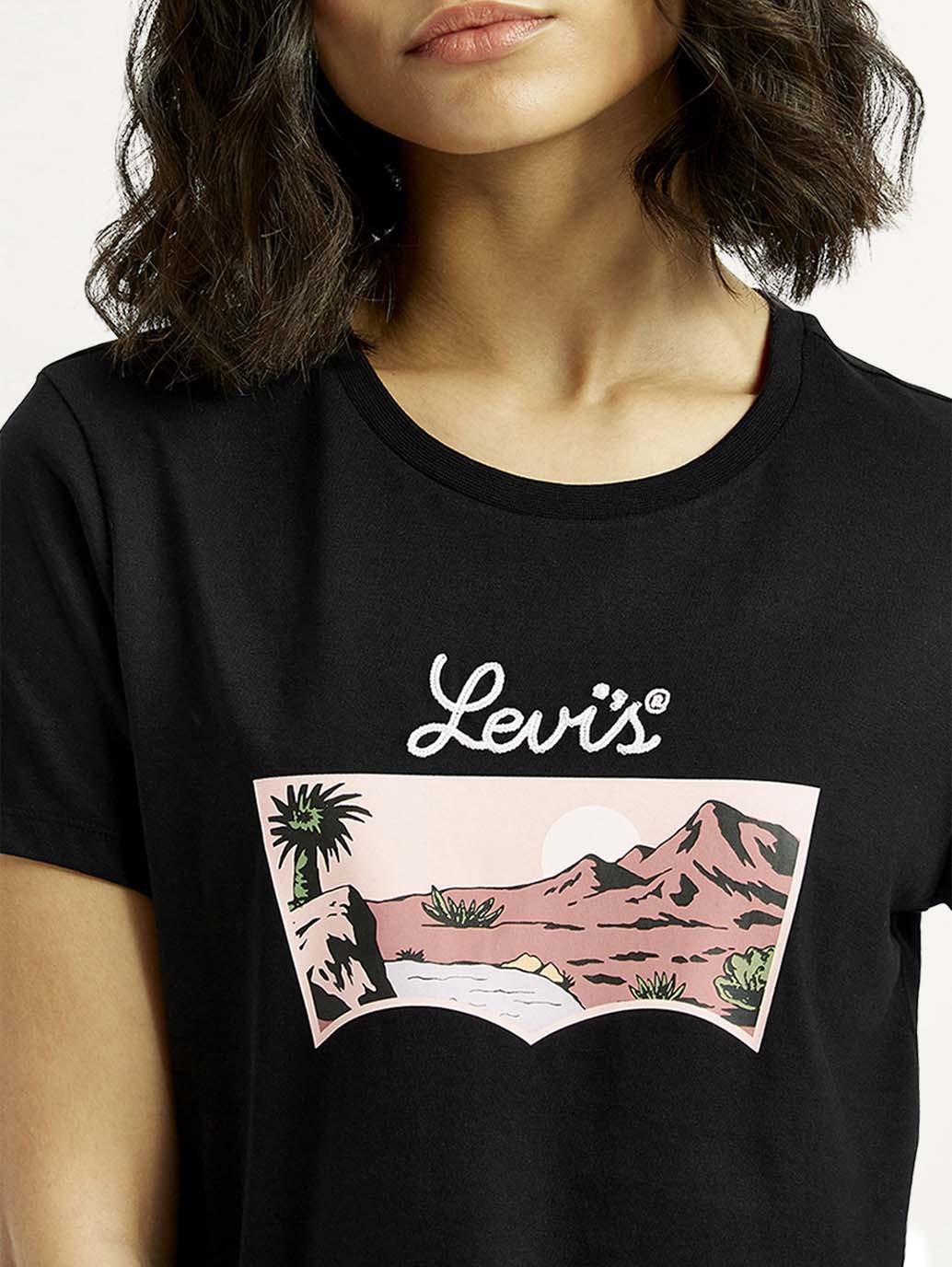 Women's Graphic Print Round Neck T-shirt - Detail View