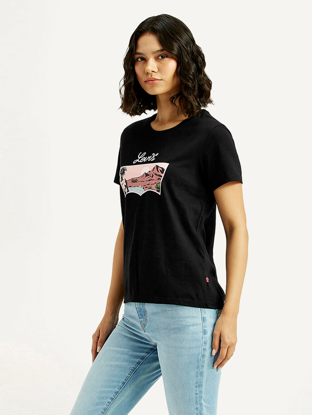 Women's Graphic Print Round Neck T-shirt - Side View
