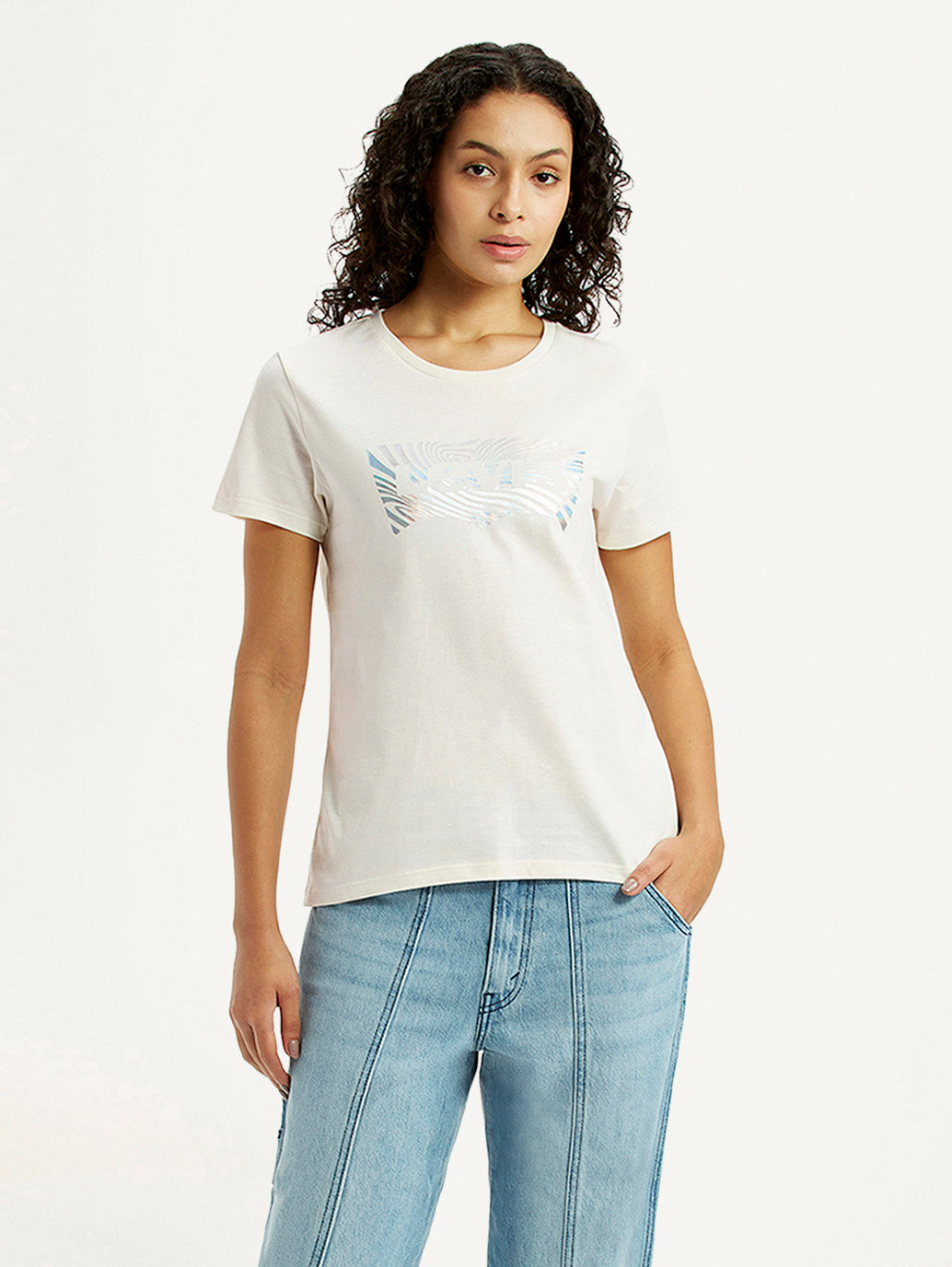 Women's Brand Logo White Crew Neck T-shirt - Styleshot View