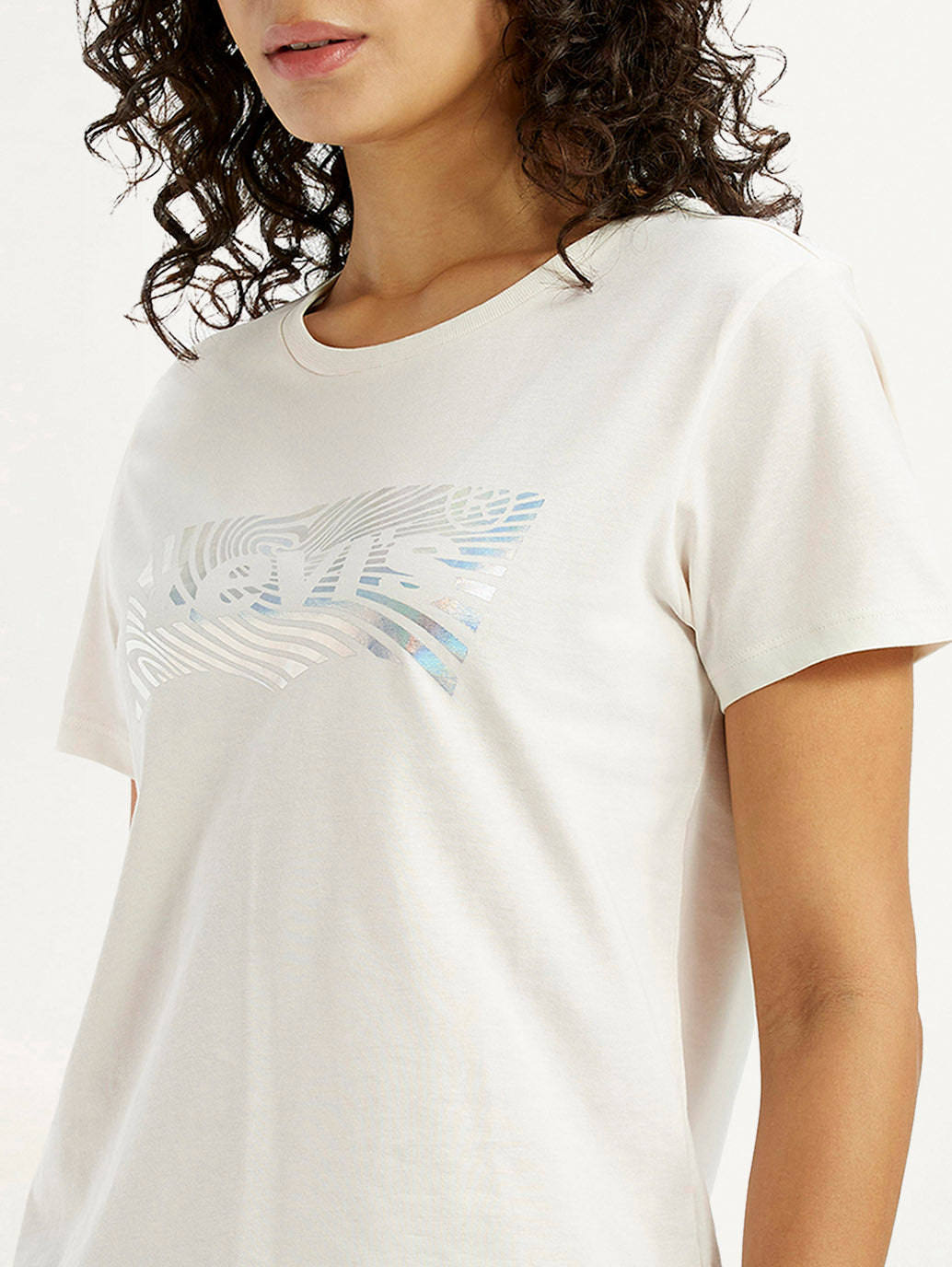 Women's Brand Logo White Crew Neck T-shirt - Detail View