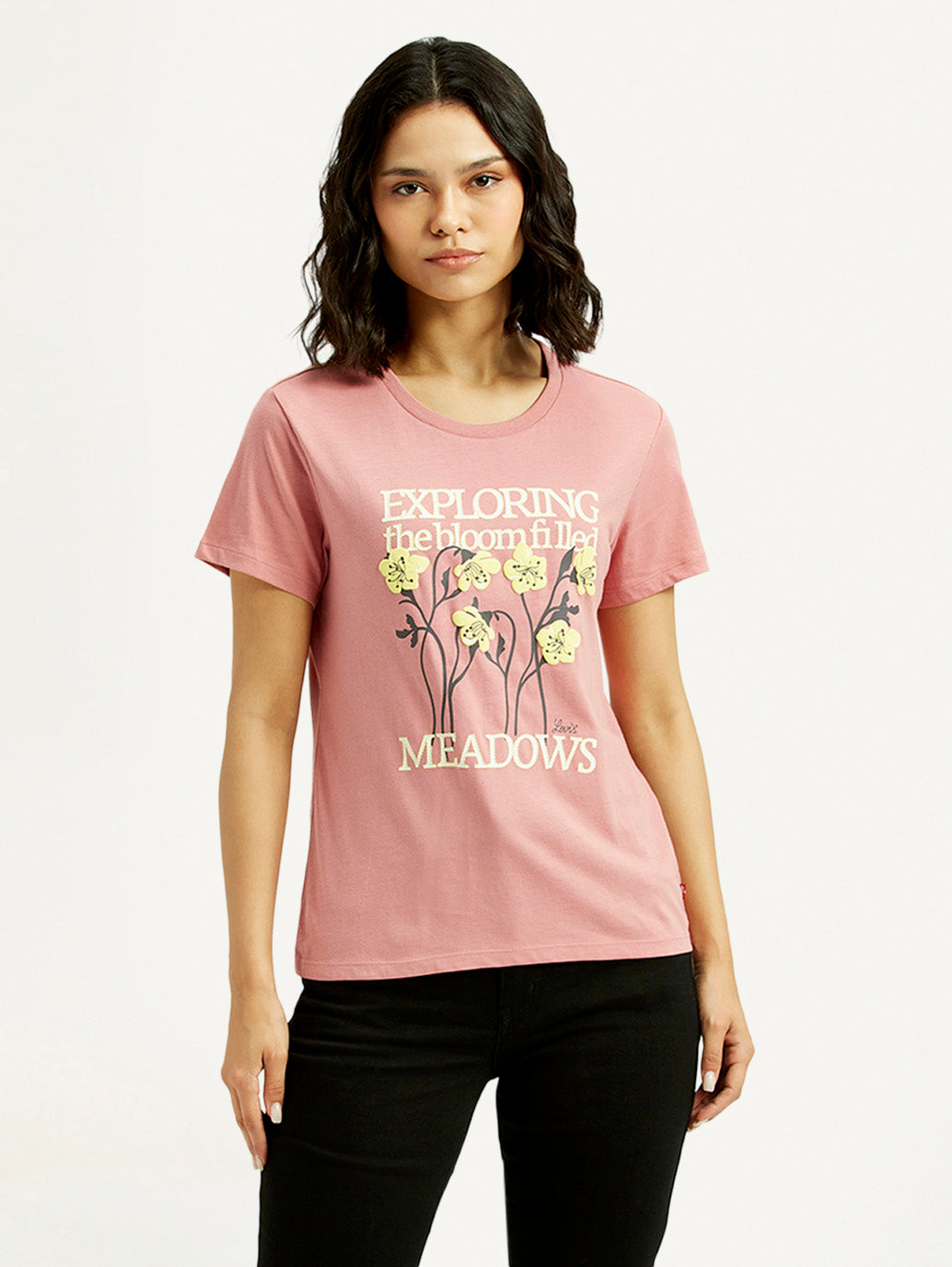 Women's Graphic Print Round Neck T-shirt - Front View