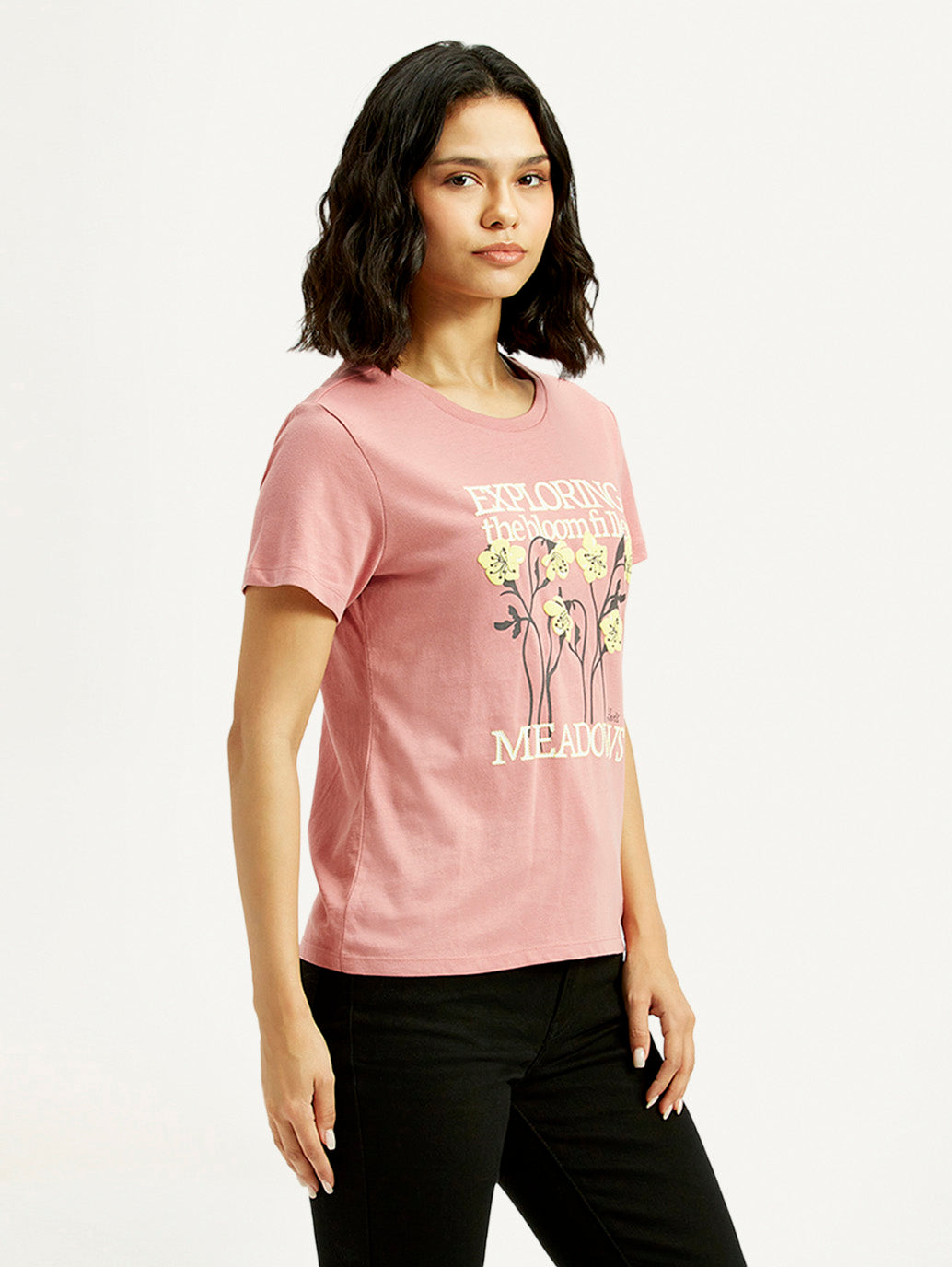 Women's Graphic Print Round Neck T-shirt - Side View