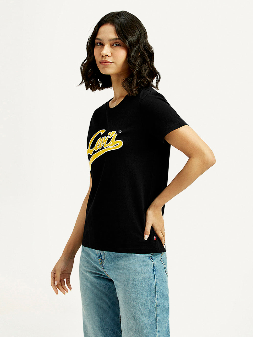 Women's Brand Logo Round Neck T-shirt - Side View