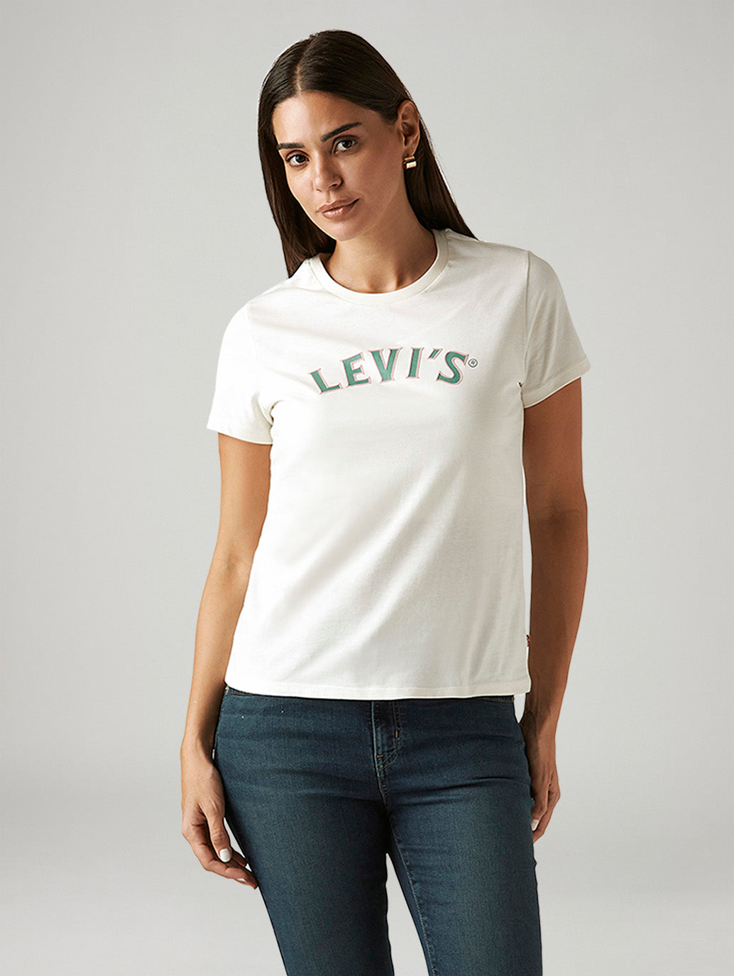 Women's Brand Logo White Crew Neck T-shirt