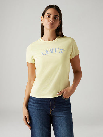 Women's Brand Logo Yellow Crew Neck T-shirt