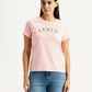 Women's Brand Logo Light Pink Round Neck T-shirt - Front View