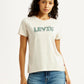 Women's Brand Logo Off White Crew Neck T-shirt - Styleshot View
