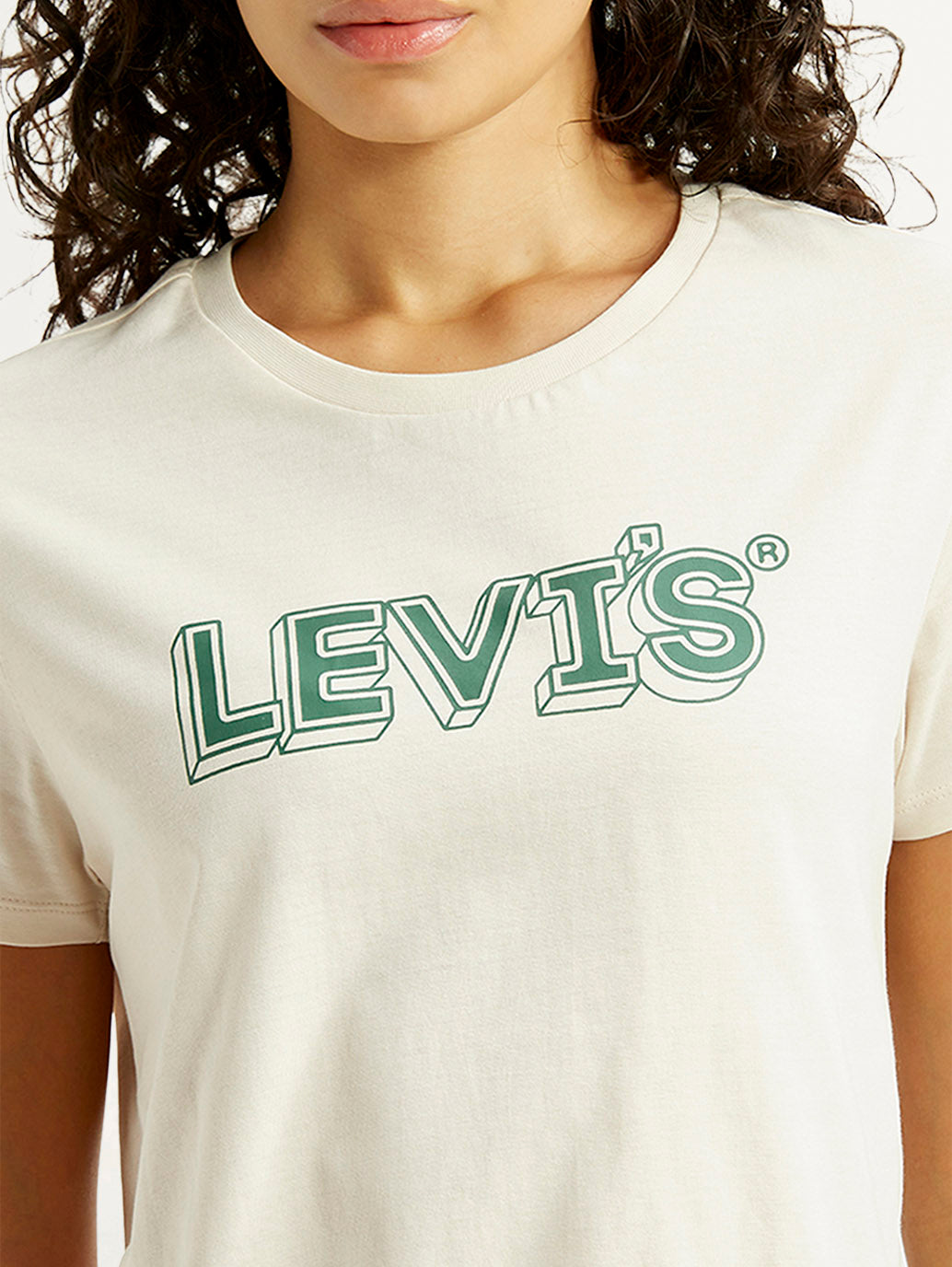 Women's Brand Logo Off White Crew Neck T-shirt - Detail View