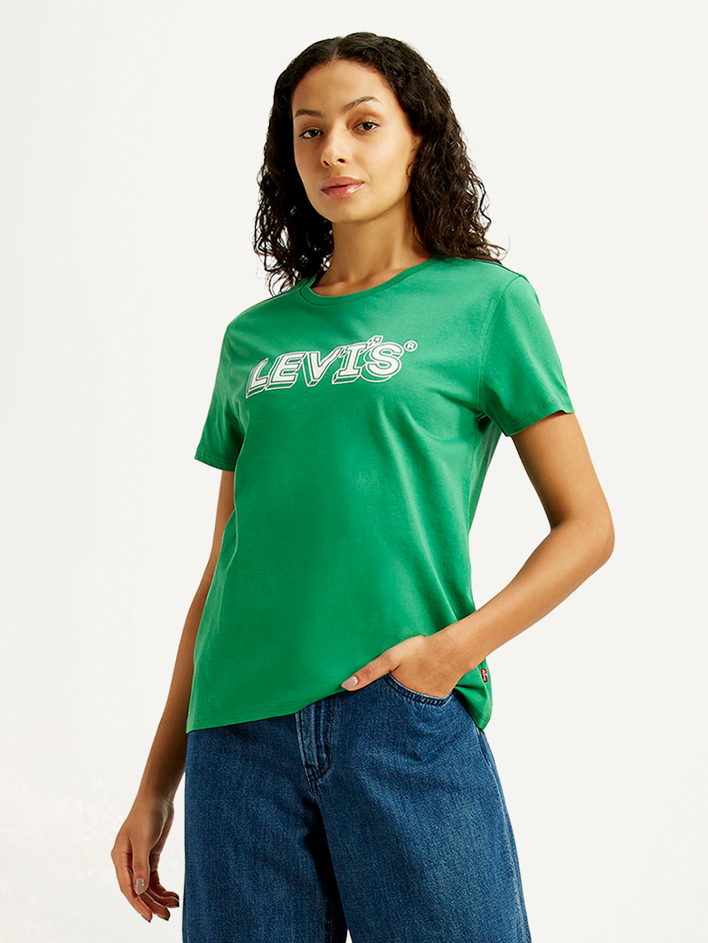 Women's Brand Logo Green Crew Neck T-shirt