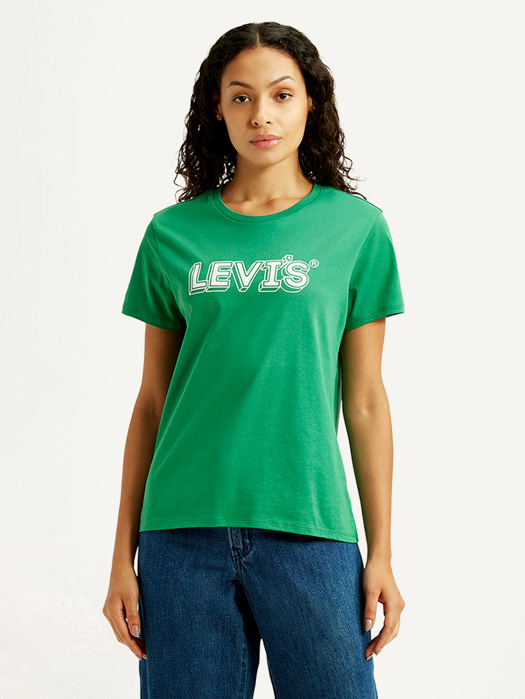 Women's Brand Logo Green Crew Neck T-shirt - Front View