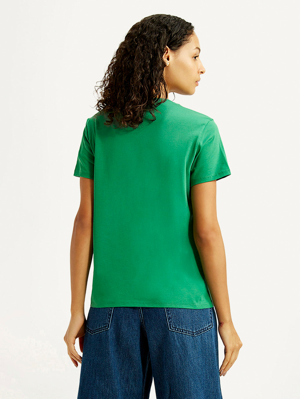 Women's Brand Logo Green Crew Neck T-shirt - Back View