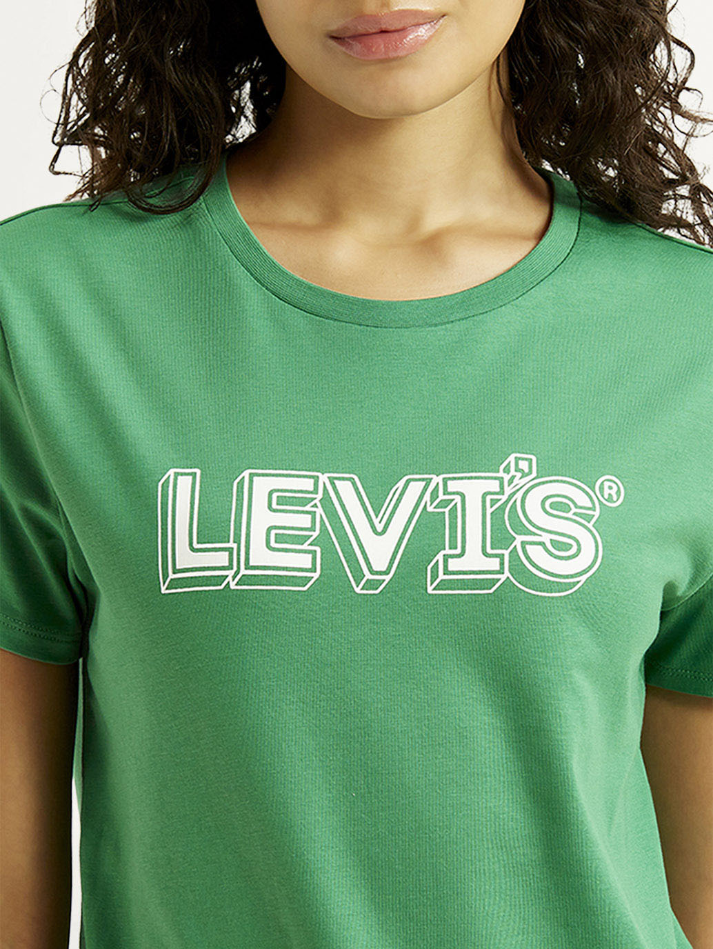 Women's Brand Logo Green Crew Neck T-shirt - Detail View