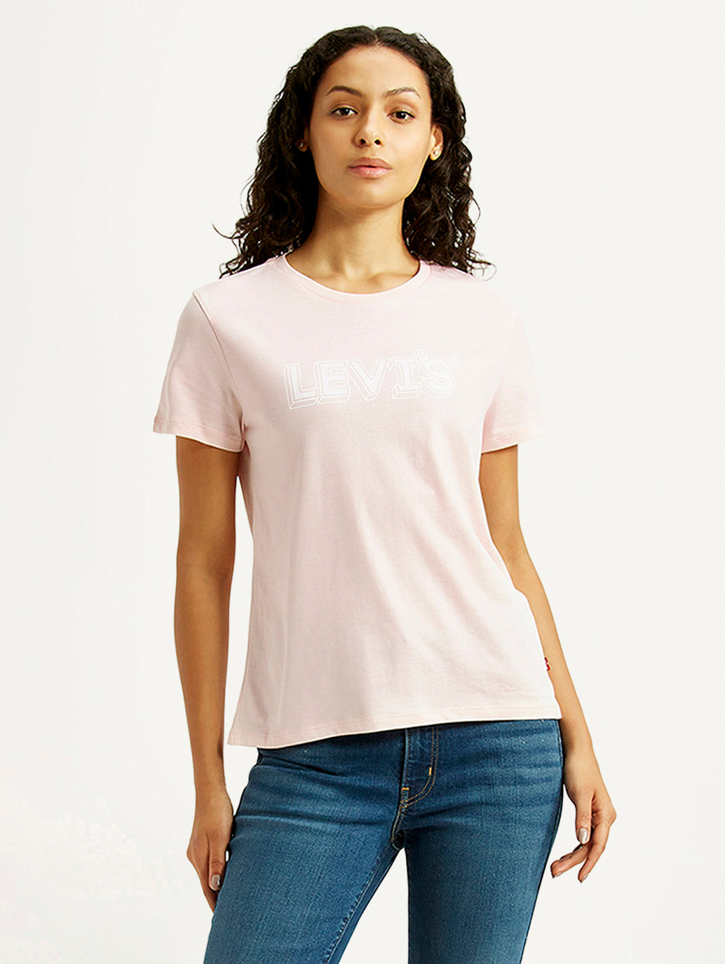 Women's Brand Logo Light Pink Crew Neck T-shirt - Styleshot View