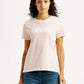 Women's Brand Logo Light Pink Crew Neck T-shirt - Front View