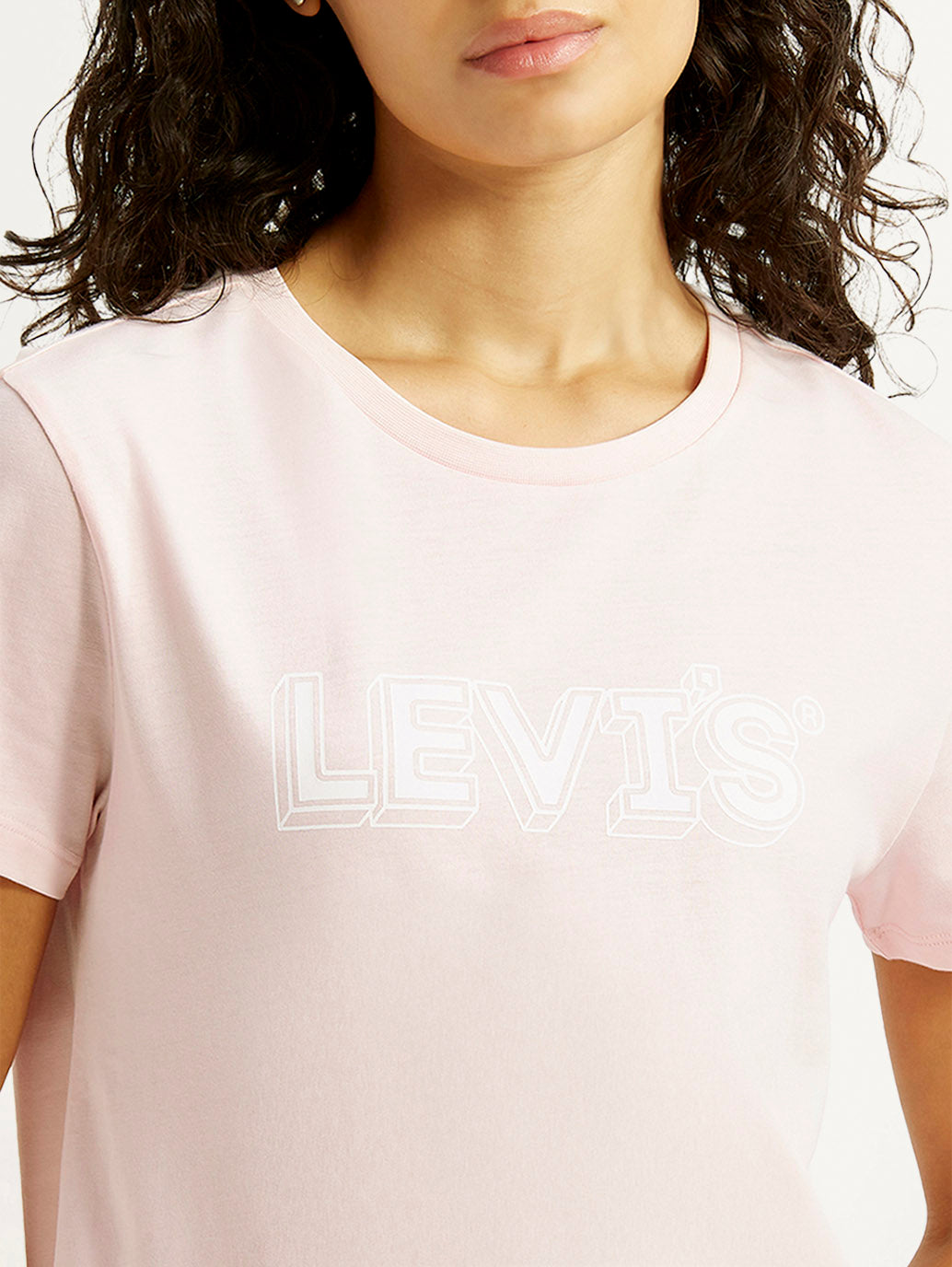 Women's Brand Logo Light Pink Crew Neck T-shirt - Detail View
