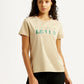 Women's Brand Logo Beige Crew Neck T-shirt - Styleshot View
