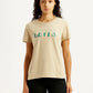 Women's Brand Logo Beige Crew Neck T-shirt - Front View
