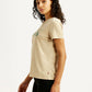 Women's Brand Logo Beige Crew Neck T-shirt - Side View