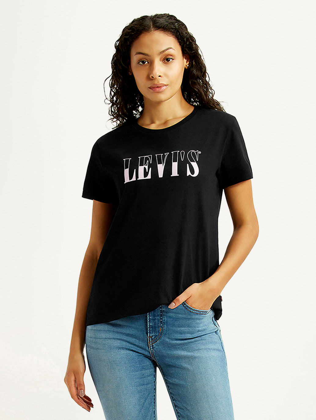 Women's Brand Logo Black Crew Neck T-shirt