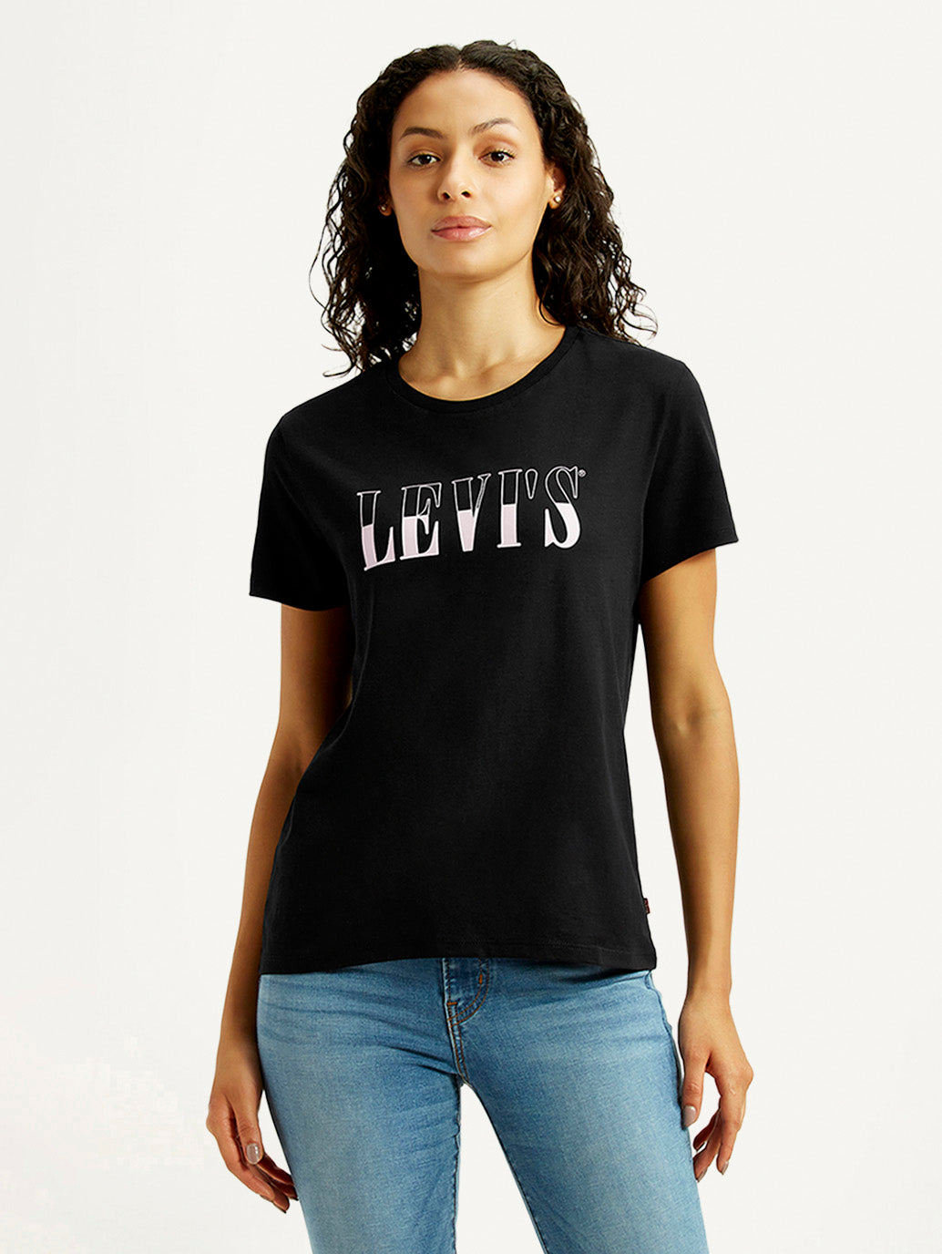 Women's Brand Logo Black Crew Neck T-shirt - Front View