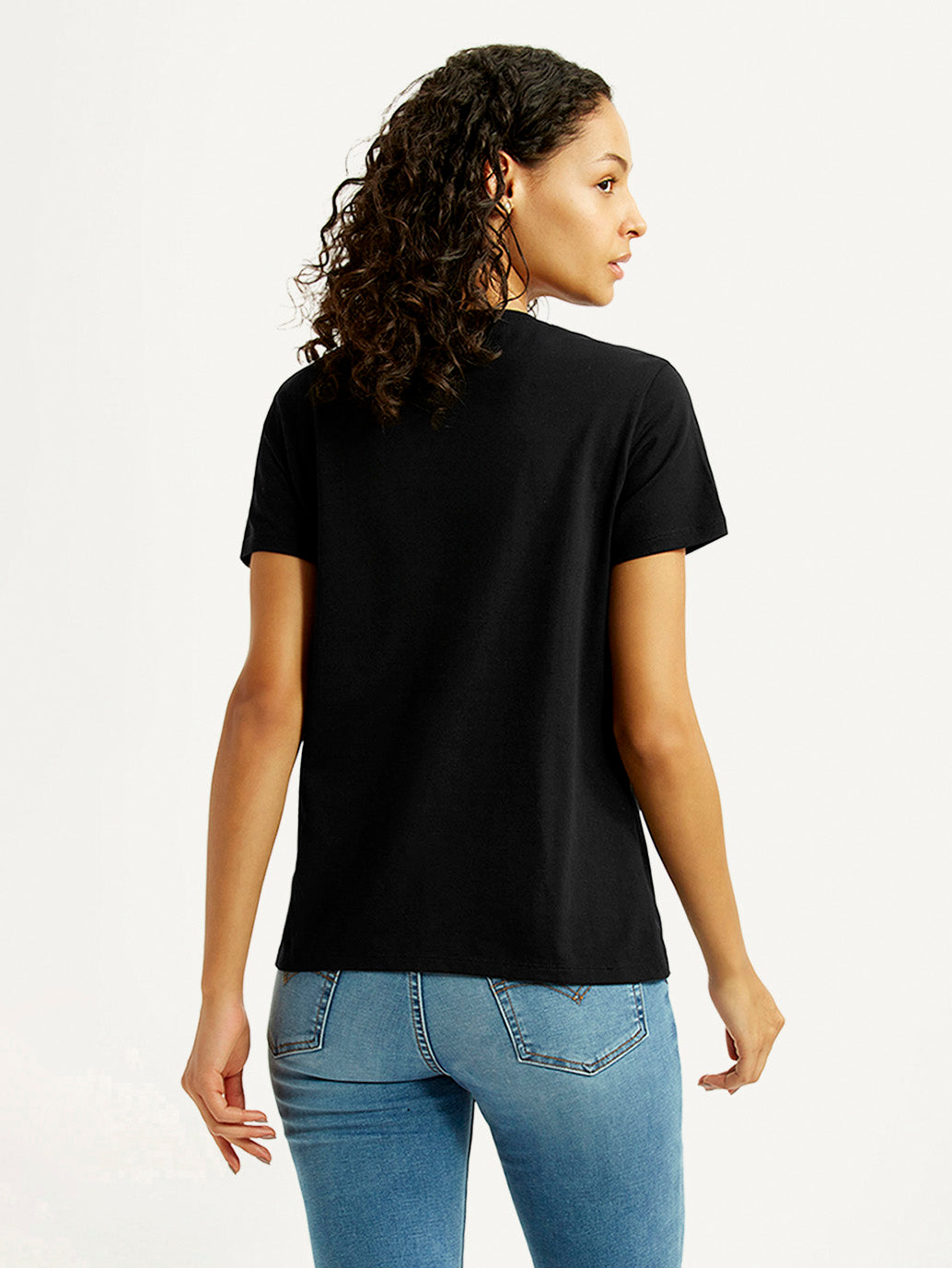 Women's Brand Logo Black Crew Neck T-shirt - Back View