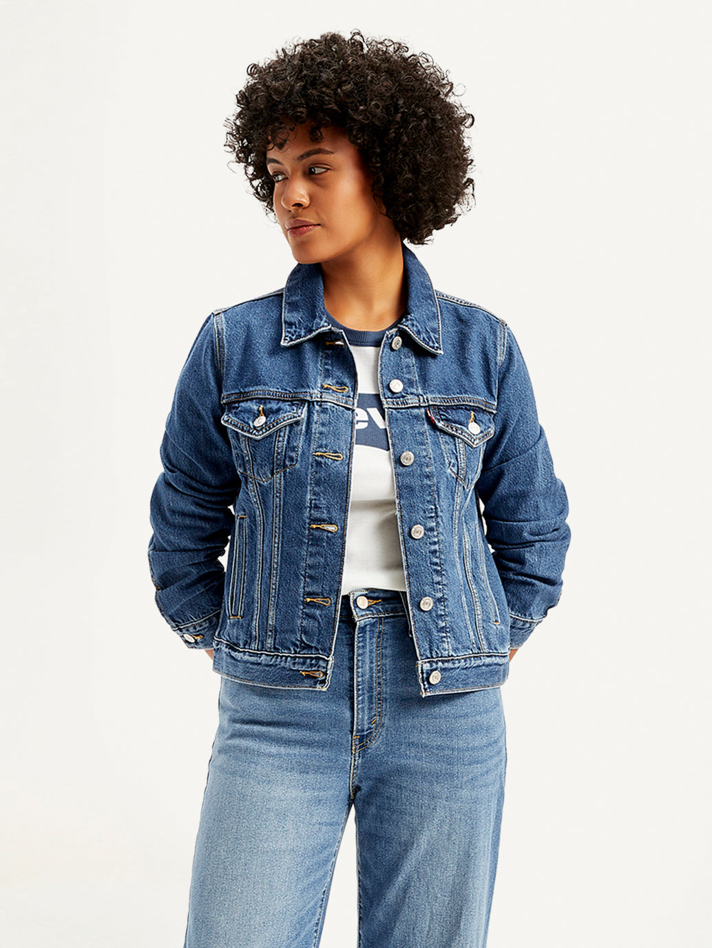 Women's Solid Blue Spread Collar Denim Jacket