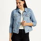 Women's Solid Light Blue Trucker Jacket - Styleshot View